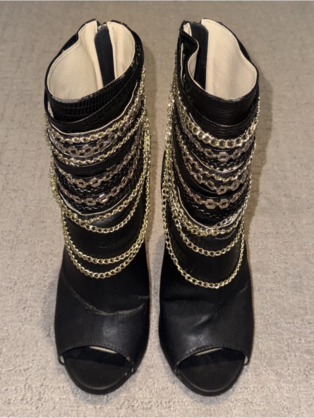 Bebe Black Alyssa Chain Booties - Size 6